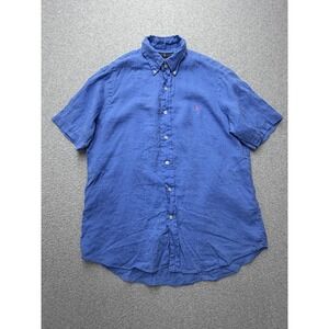 Ralph Lauren Shirt Mens Medium Blue Ocean Wash Linen Button Down Pony Logo